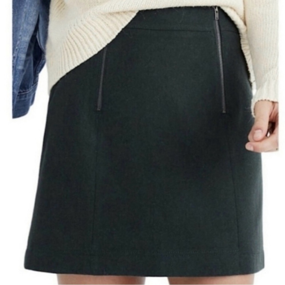 Madewell Wool Uptown Zip Dark Green Lined Mini Skirt Size 12